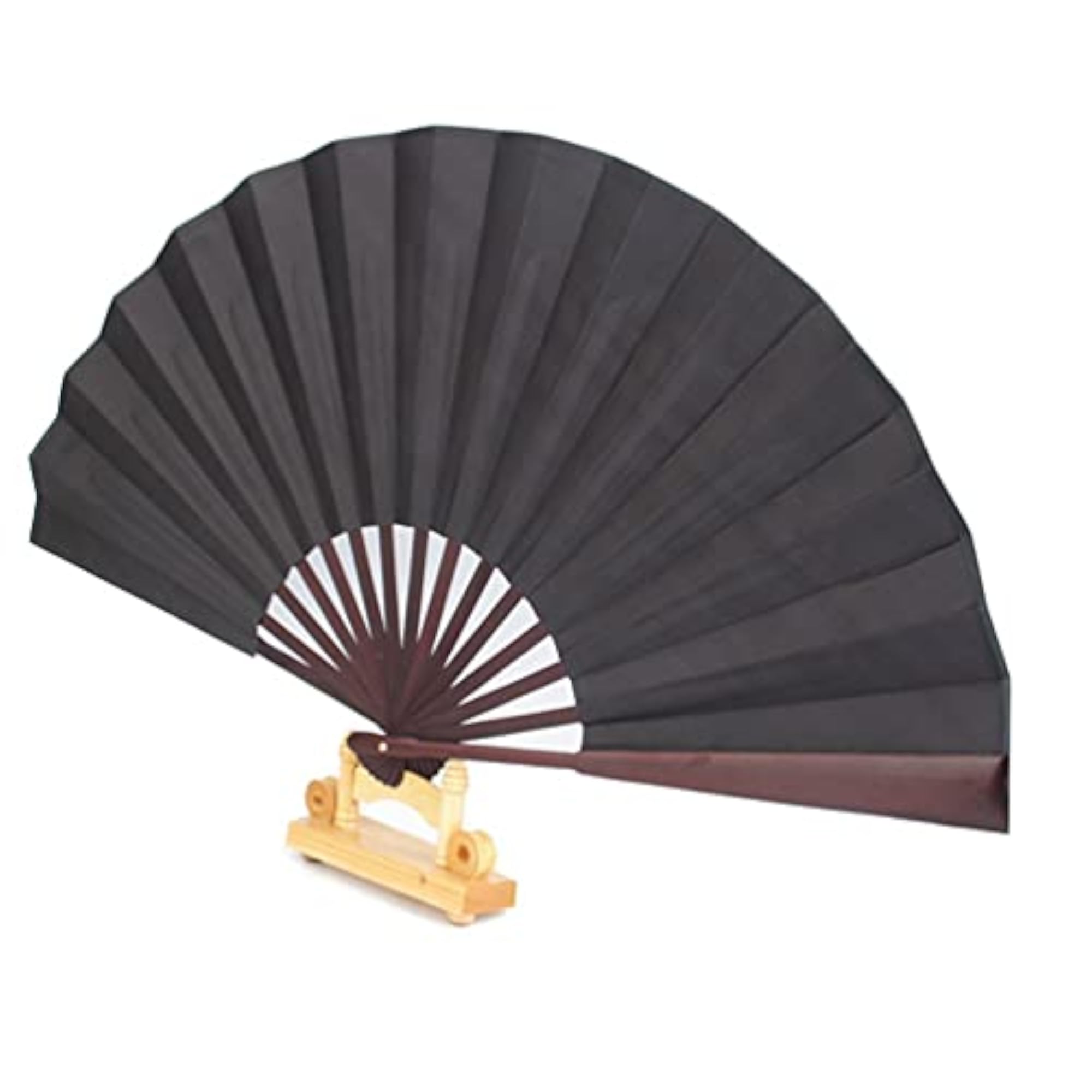 Black Handmade Bamboo Folding Fan, 1Pc